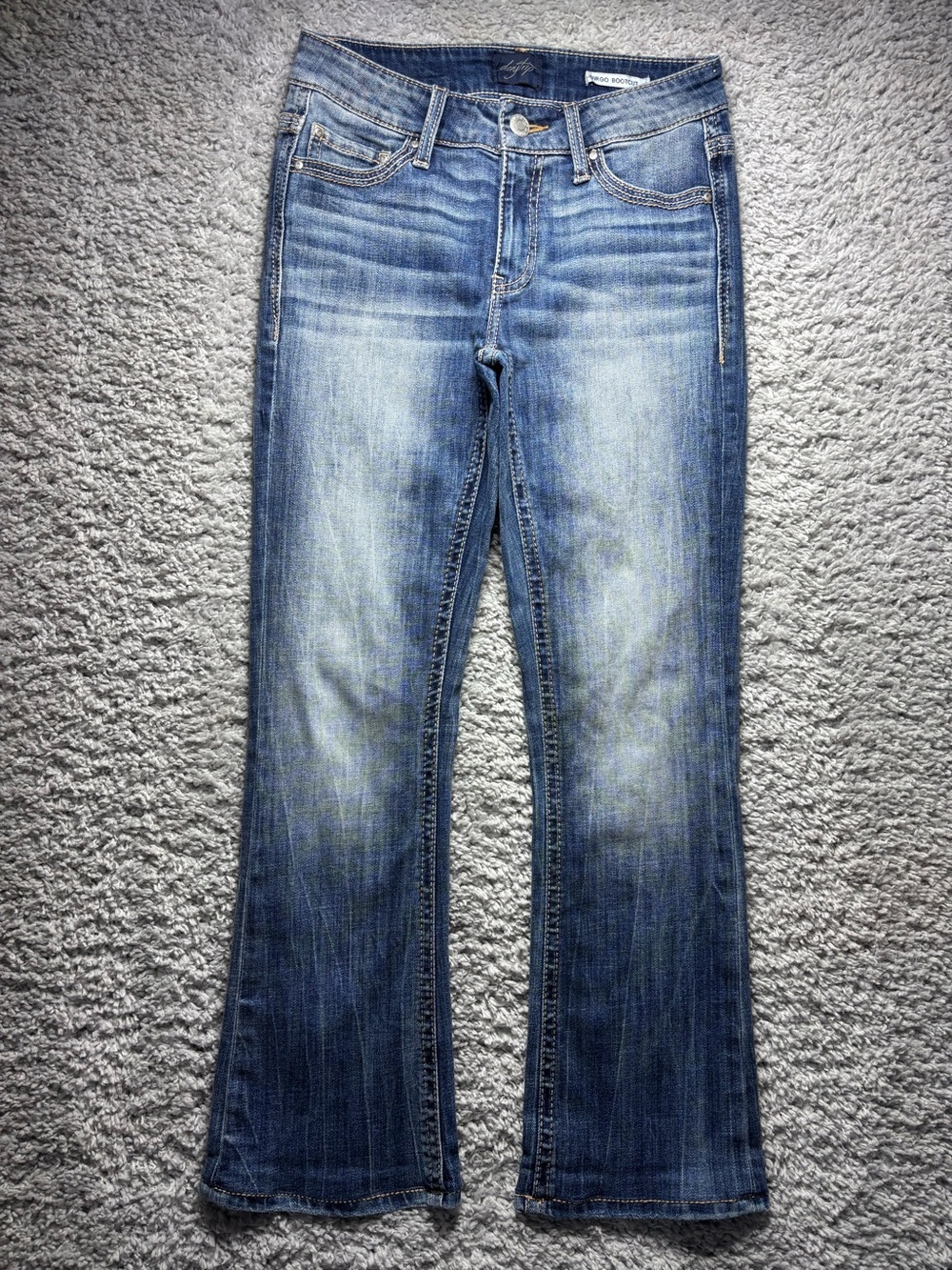 DAYTRIP Jeans Womens 26 Virgo Bootcut Low Rise Flap Pockets Thick Stitch Street